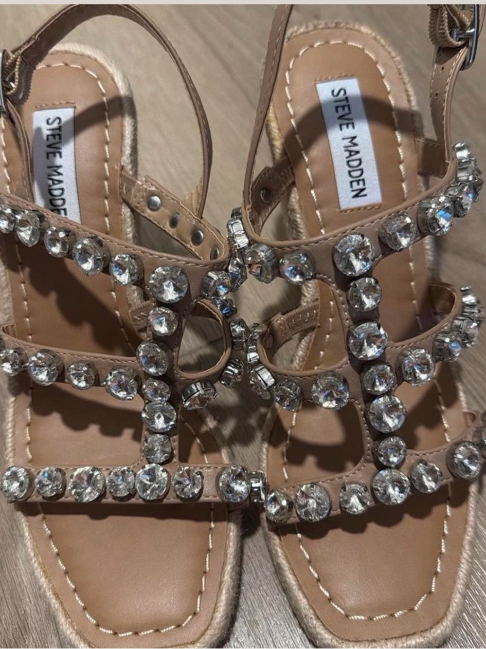 Steve Madden Nude Crystal-Strap Gladiator Sandals